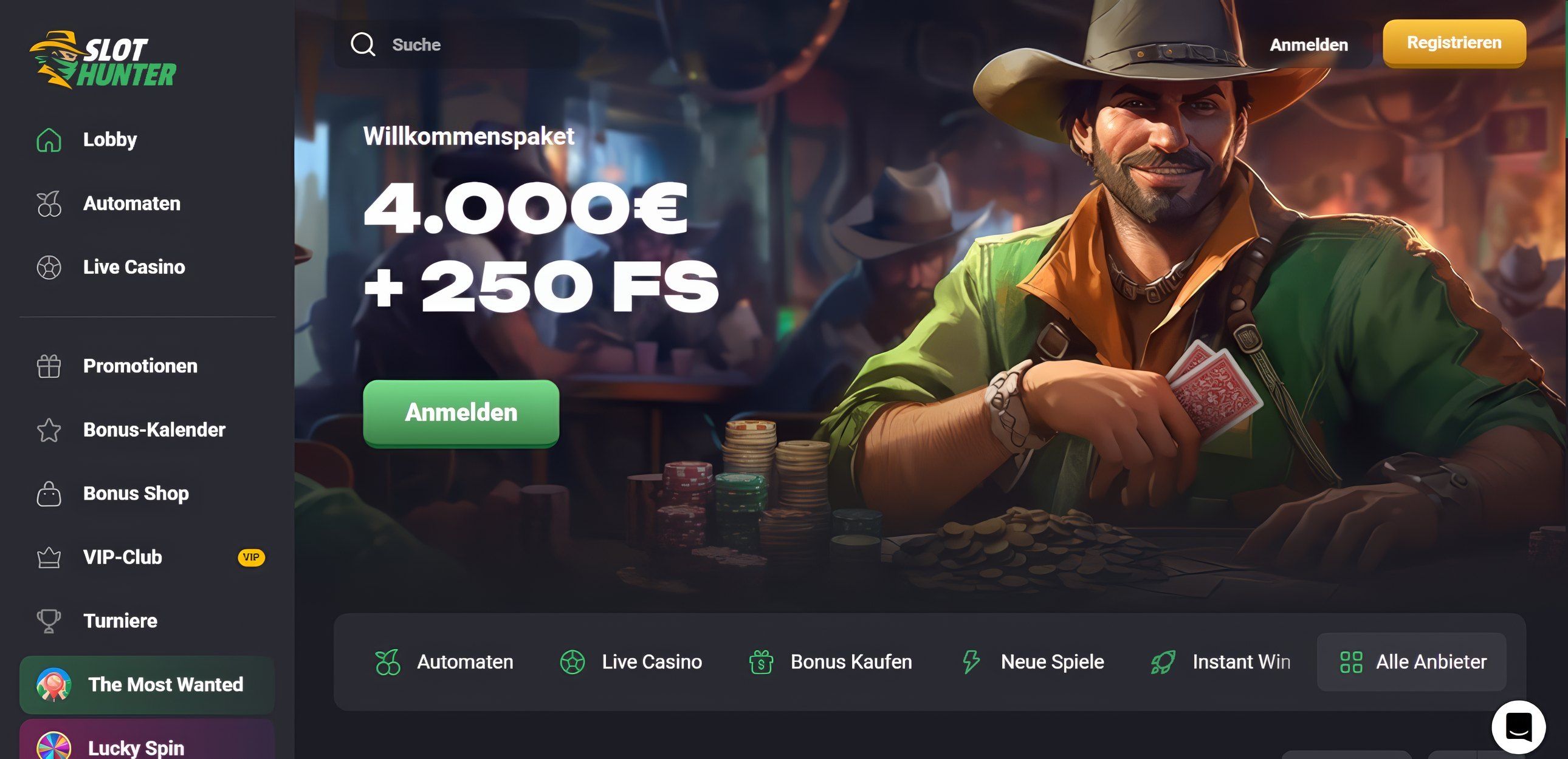 SlotHunter Casino desktop screenshot 1